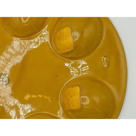 Vintage deviled egg tray in yellow basketweave design 10" x 8.25" oval MCM - Picture 5 of 6